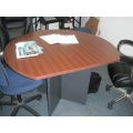  Round Gray and Cherry Work Table, With Wall Side